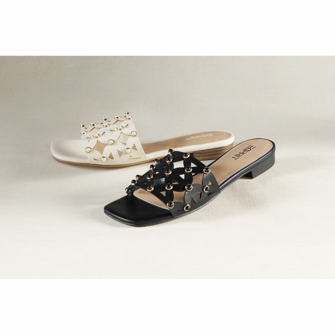 Esprit Aimee Laser-Cut Slide with Faux-Pearl Studs and Memory Foam Footbed, , large