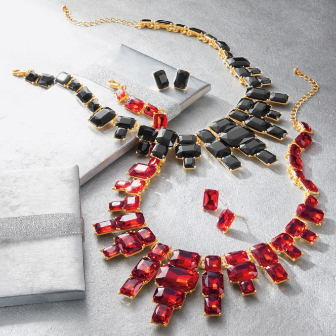 Emerald-Cut Crystal Necklace & Earring Set, , large