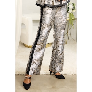 Sona Brocade Jacquard Baby-Flare Pant with Satin Tux Stripe, , large