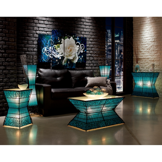 Zain Lighted Rattan Coffee Table, Teal, large