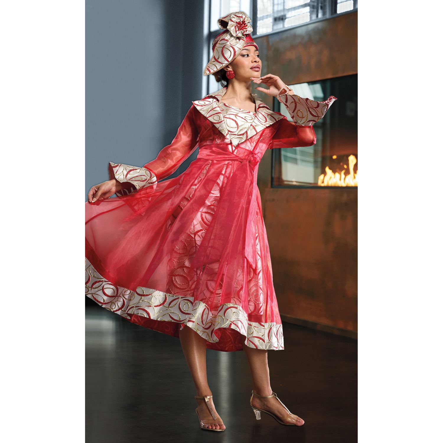 Celinda Jacket Dress with Organza Jacket and Metallic Jacquard