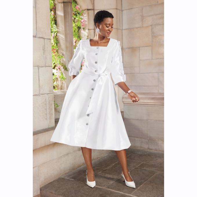 Arnette Pleated Sleeve Fit and Flare Dress, , large