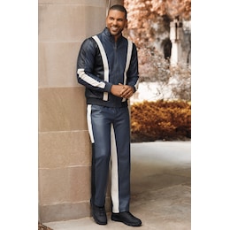 Stacy Adams Men&rsquo;s Sporty Faux-Leather Pant Set with Zip-Front Jacket, , large