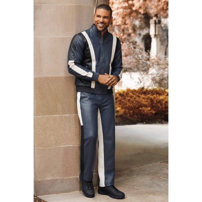 Stacy Adams Men&rsquo;s Sporty Faux-Leather Pant Set with Zip-Front Jacket, , large