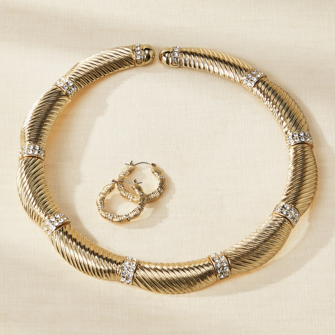 Crystal Flex Collar and Hoops Set, Crystal, large
