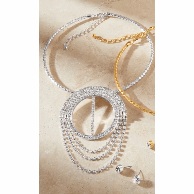 Crystal Round/Loop Necklace & Earrings Set, , large