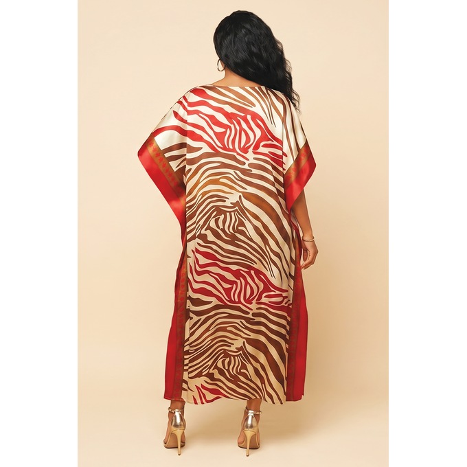 Kenya Women's Long, Vibrant-Print Caftan in Flowing Satin, , large