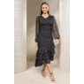 Tahira Smocked-Waist Fit-and-Flare Dress with Sheer Balloon Sleeve, Black Silver, large