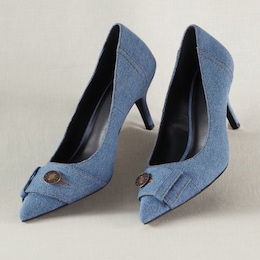 Denim Button 3" Pump with Memory Foam Footbed and Pointed Toe, , large