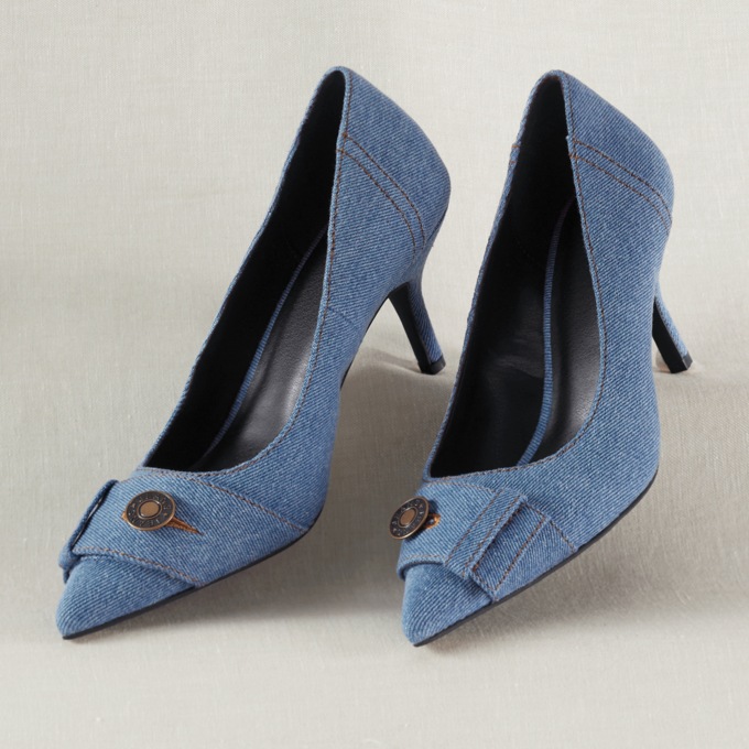 Denim Button 3" Pump with Memory Foam Footbed and Pointed Toe, , large