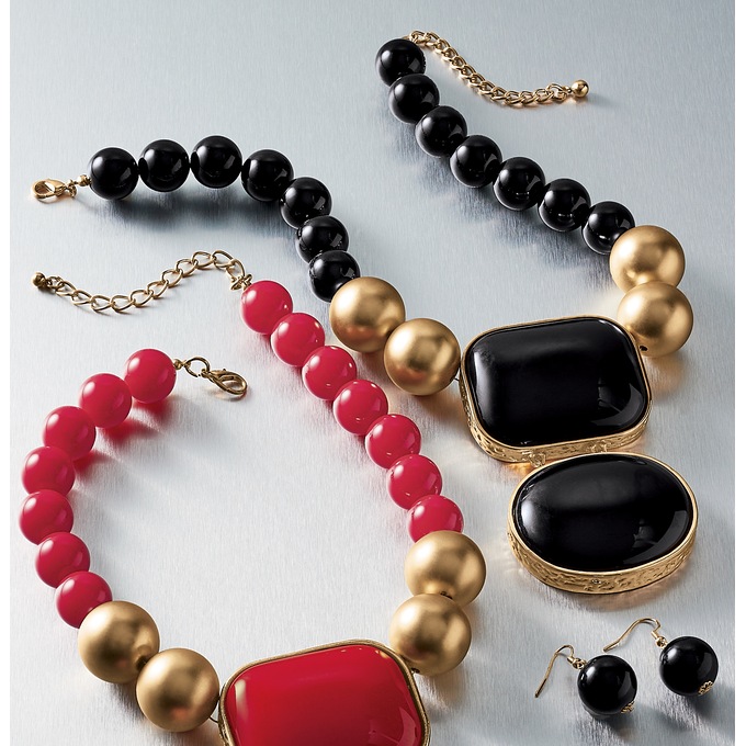 Geometric Ball Necklace and Earring Set, , large