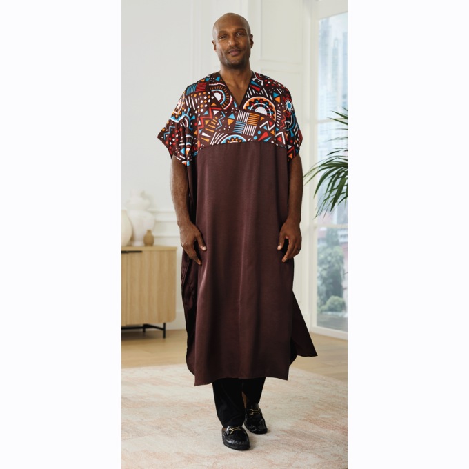 Zulu Long Unisex Caftan, Brown Multi, large
