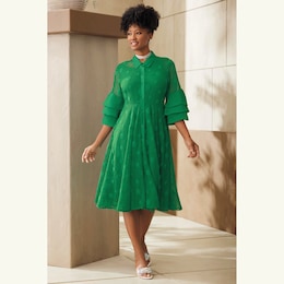 Textured-Dot Mesh Dress, , large