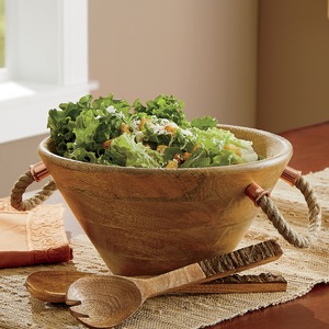 Wood Serving Bowl with Rope Handles, , large