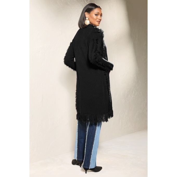 Finn Fringe Cardigan Sweater for Women with Open Front and Pockets, , large
