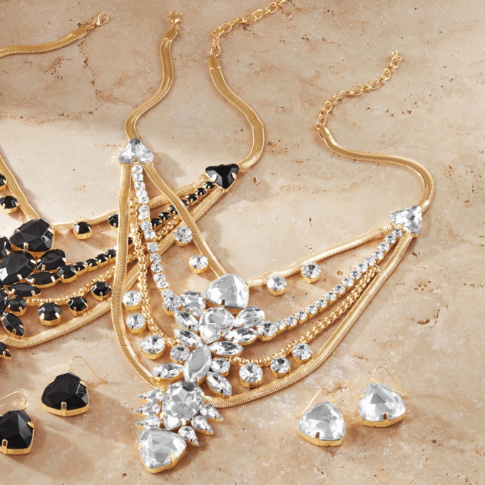 Modern Mixed Chain Bib Necklace & Earrings Set, , large