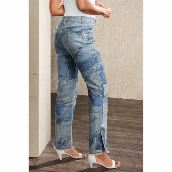 Prisha Patchwork-Printed Jeans, , large