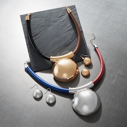 Dome Pendant Corded Necklace &amp; Earring Set, , large