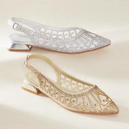 Classique Glitter &amp; Mesh Sparkling Slingback for Women with 1&rdquo; Metallic Heel, , large