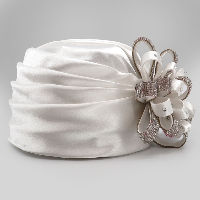Embellished Satin Flower Turban, , large