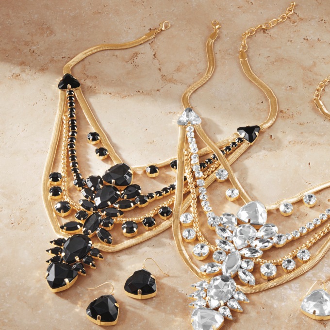 Modern Mixed Chain Bib Necklace & Earrings Set, , large