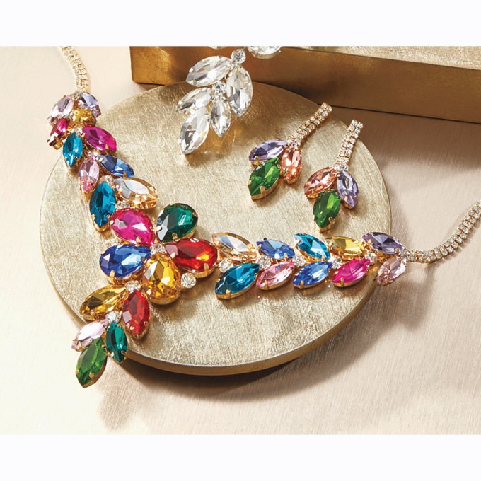 Crystal Floral Necklace & Earring Set, , large