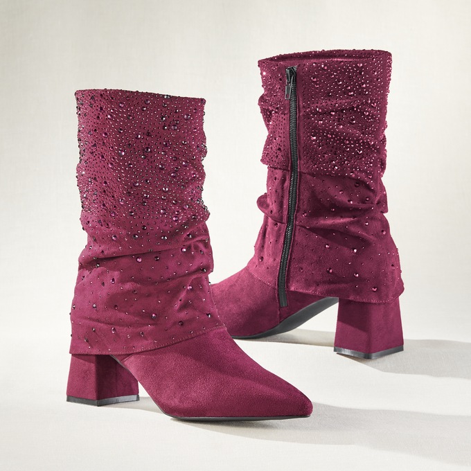 Mid-Calf Scrunch Boot with Rhinestones, , large