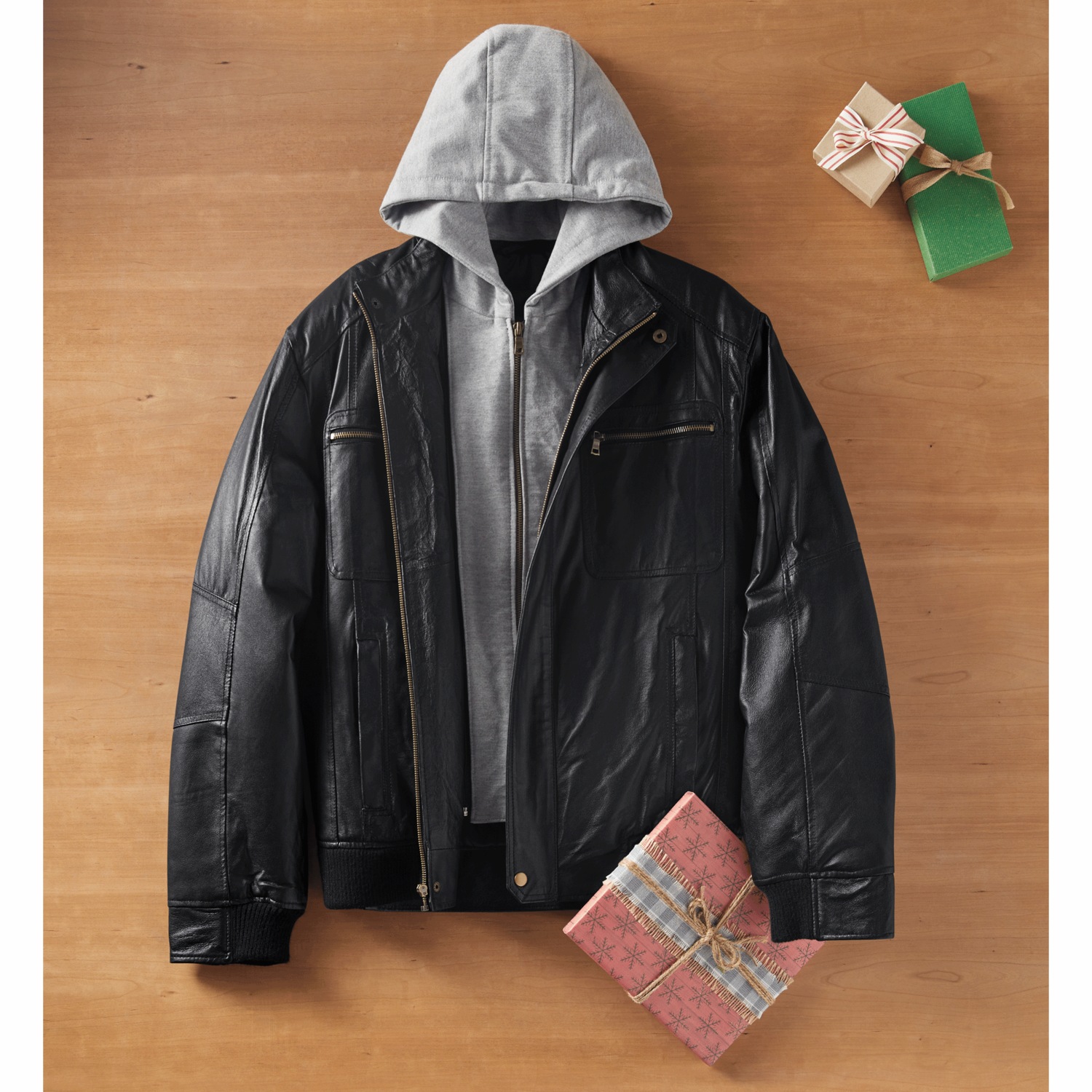 Men's hooded faux leather jacket store