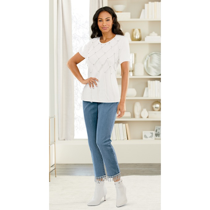 Anber Rhinestone-Fringe Jean, , large