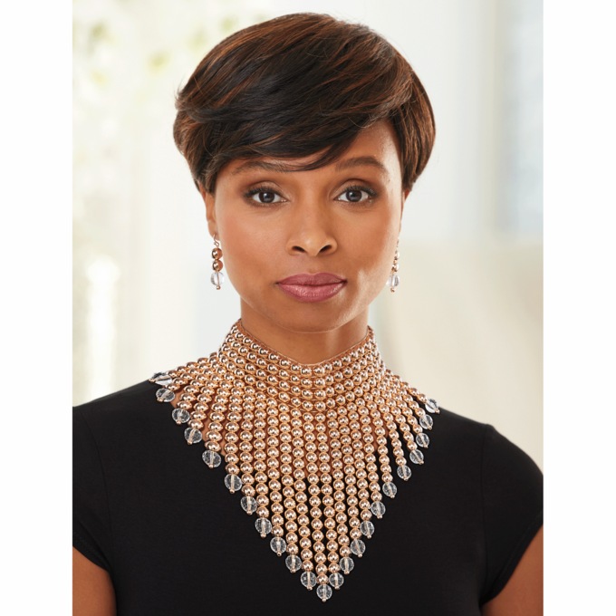 Beaded Fringe Choker Necklace and Earring Set, , large