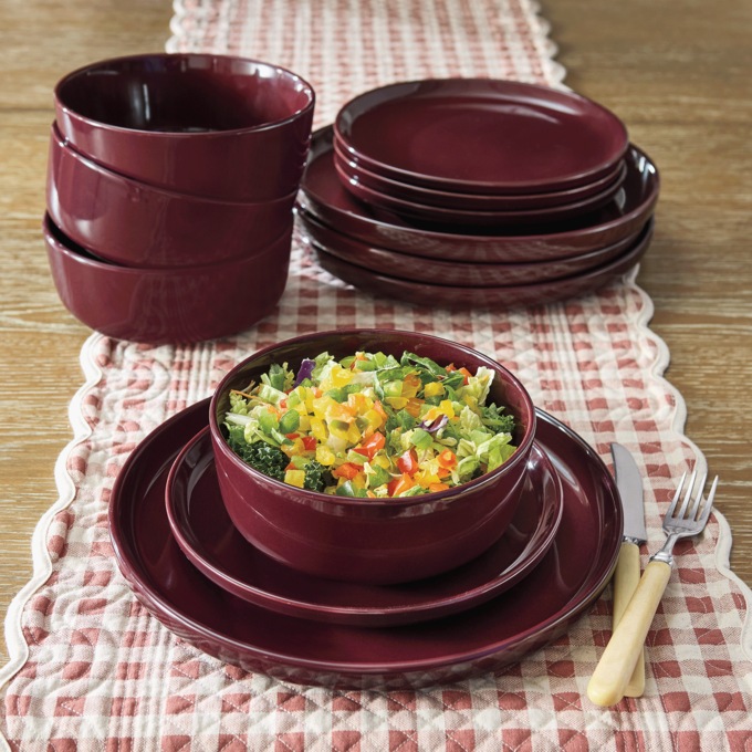 12-Piece Fig Colored Dinnerware Set, , large