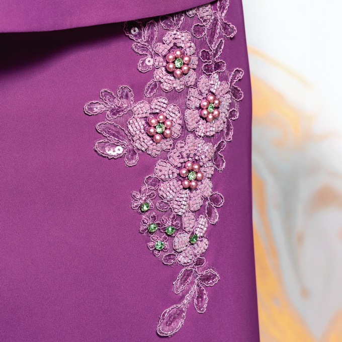 Giselle Embellished Skirt Suit with Jeweled, Embroidered Flowers, , large
