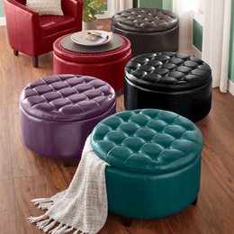 Hudson Round Storage Ottoman, , large
