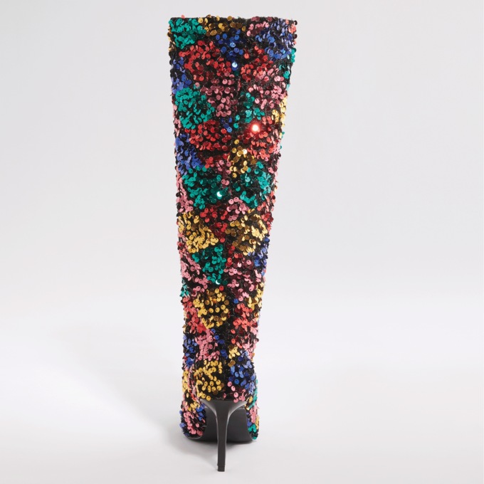 Azalea Wang Jimena Sequin Boot for Women with Checkered Pattern and 3” Heel, , large