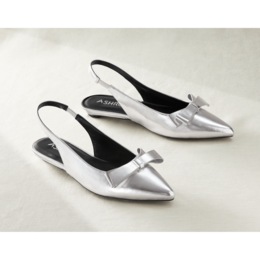 Metallic Bow Women&#39;s Faux-Leather Slingback with Low Sculpted Heel, , large