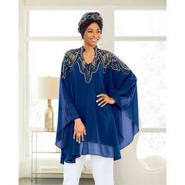 Shawna Open-Front Caftan and Whittall &amp; Shon Samera Embellished Turban, , large