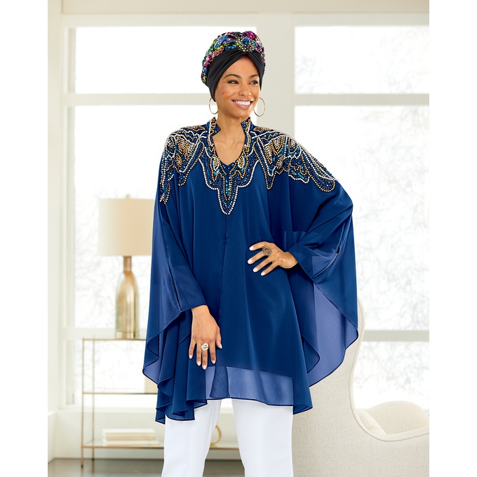 Shawna Open-Front Caftan and Whittall &amp; Shon Samera Embellished Turban, , large