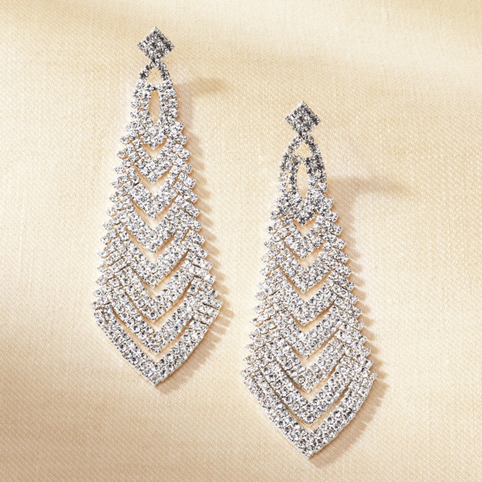 Crystal V-Drop Earrings, , large