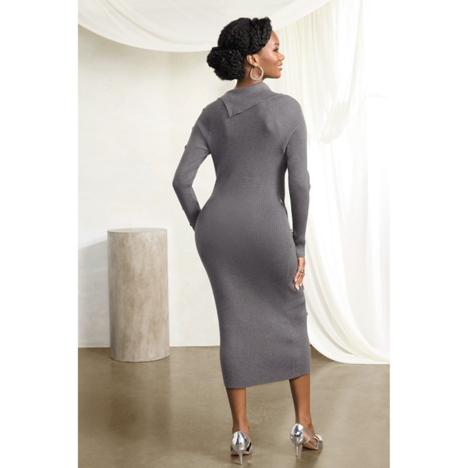 Bold Button Sweater Sheath Dress, , large