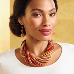 Multi-Strand/Multicolor Faux-Pearl Necklace &amp; Earring Set, , large
