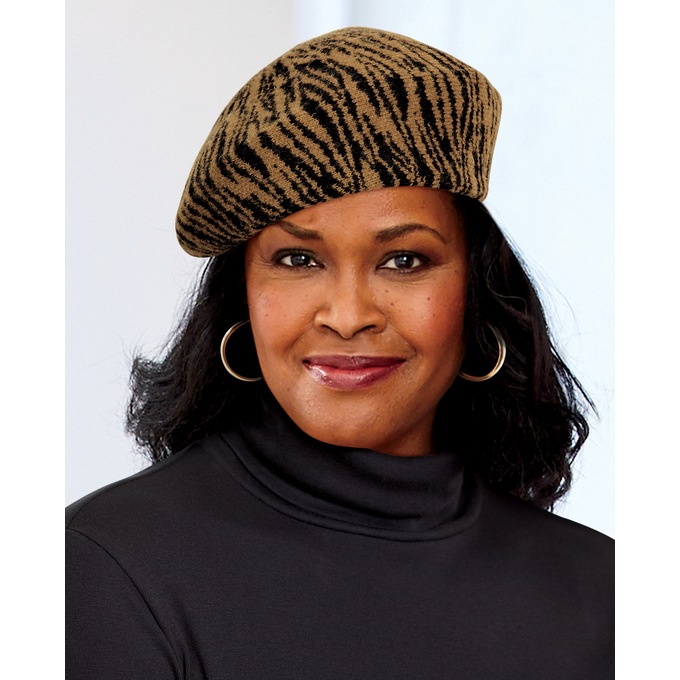 Wool-Blend Zebra Beret, , large
