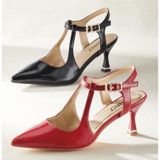 Double T-Strap Pump for Women in Faux-Patent Leather with Vintage Styling, , large
