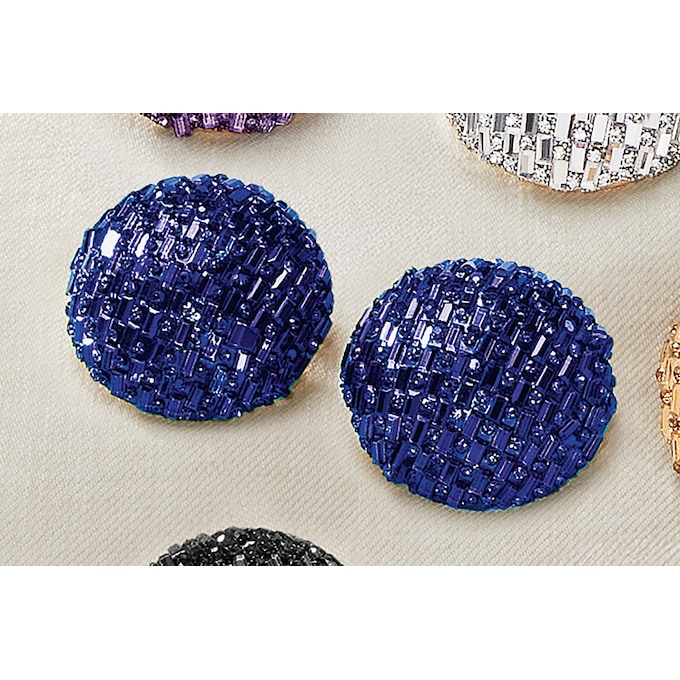 Pave Crystal Dome Earrings, Blue, large