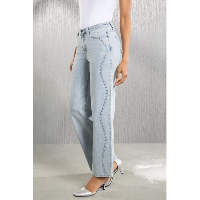 Zuri Studded and Embroidered Stretch-Denim Wide-Leg Jean, , large