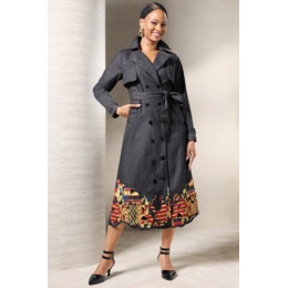 Tezlyn Women&rsquo;s Trench Dress in Denim with Embroidered, Appliqu&eacute;d Hem, , large