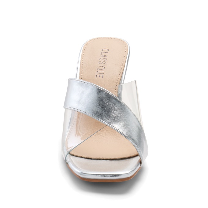 Maleesa Women's Slide with Faux-Leather Strap & 2.75” Clear Heel, , large