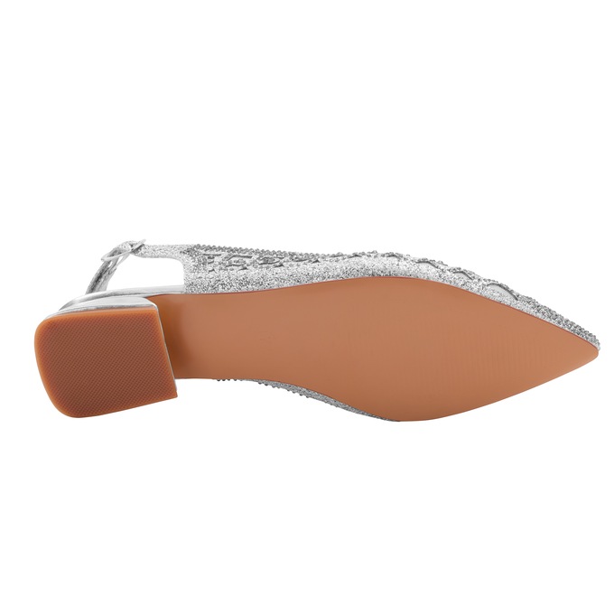 Classique Glitter & Mesh Sparkling Slingback for Women with 1&rdquo; Metallic Heel, Silver, large