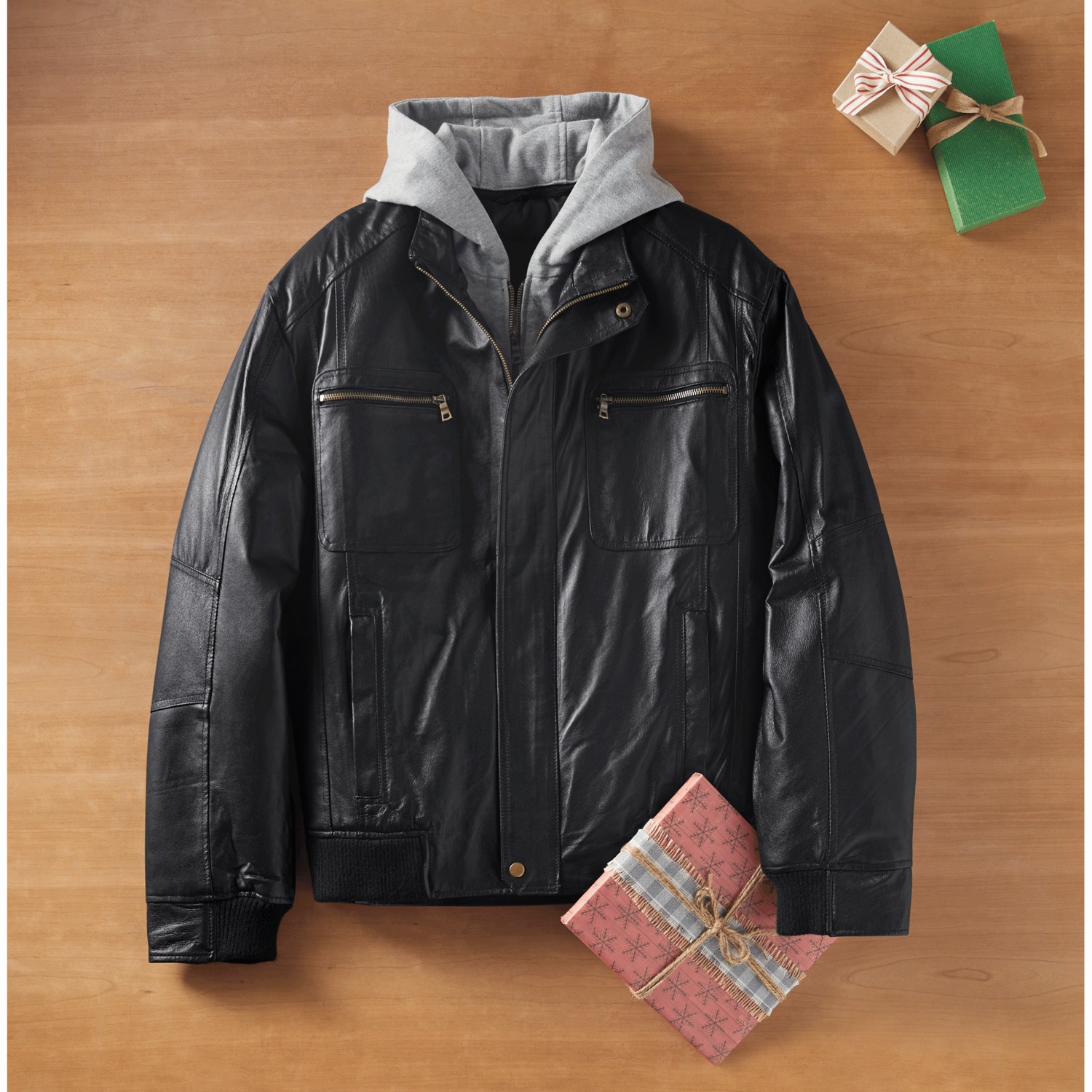 Hooded Faux Leather Jacket ASHRO