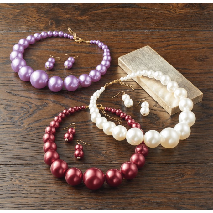 Colored Faux-Pearl Necklace & Earring Set, , large