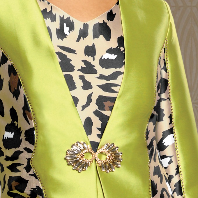 Walidah Jacket Dress with Midi Sheath and Rhinestone Accents, , large